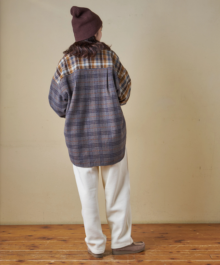 CUBE SUGAR(キューブシュガー) |【秋冬新作】ネル チェック 切替 ビッグシャツ
