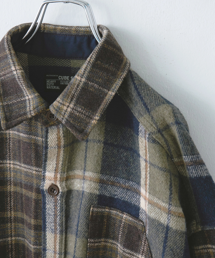 CUBE SUGAR(キューブシュガー) |【秋冬新作】ネル チェック 切替 ビッグシャツ