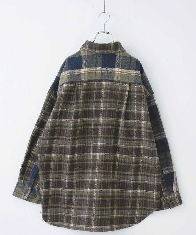 CUBE SUGAR(キューブシュガー) |【秋冬新作】ネル チェック 切替 ビッグシャツ