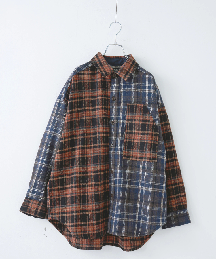 CUBE SUGAR(キューブシュガー) |【秋冬新作】ネル チェック 切替 ビッグシャツ