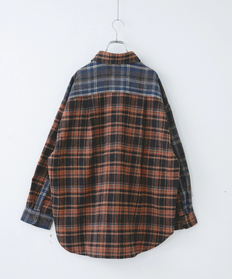 CUBE SUGAR(キューブシュガー) |【秋冬新作】ネル チェック 切替 ビッグシャツ