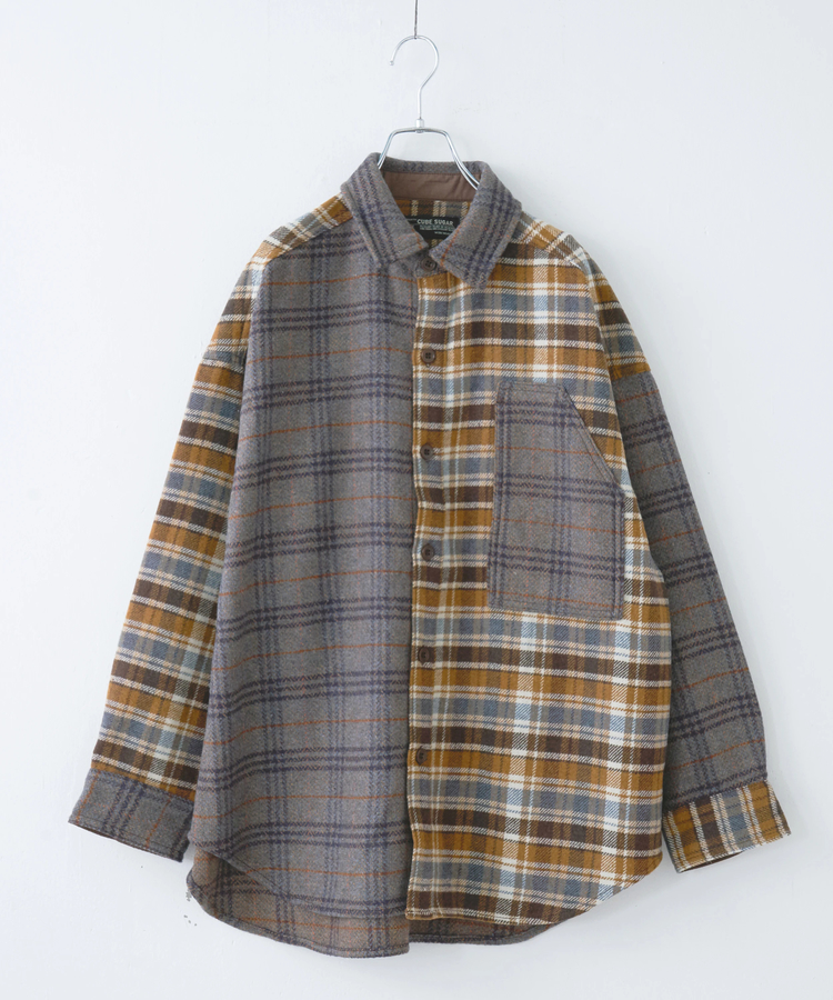 CUBE SUGAR(キューブシュガー) |【秋冬新作】ネル チェック 切替 ビッグシャツ