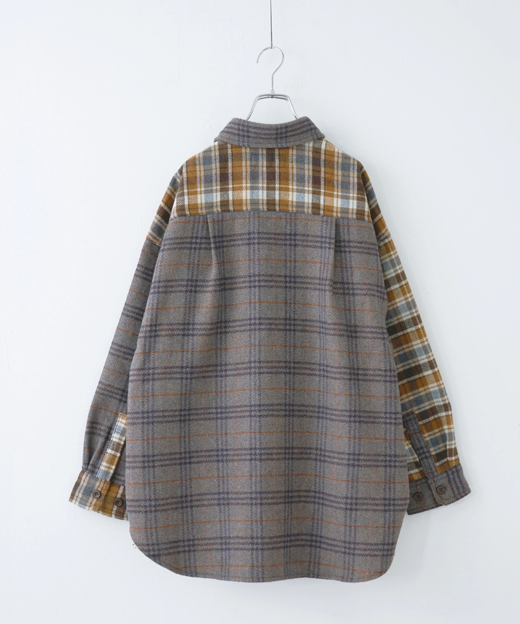 CUBE SUGAR(キューブシュガー) |【秋冬新作】ネル チェック 切替 ビッグシャツ