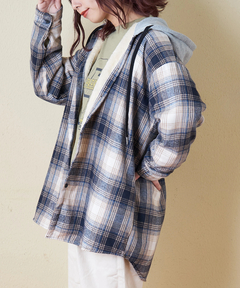 【秋冬新作】裏ボア チェック フード シャツ