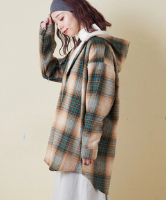 【秋冬新作】裏ボア チェック フード シャツ