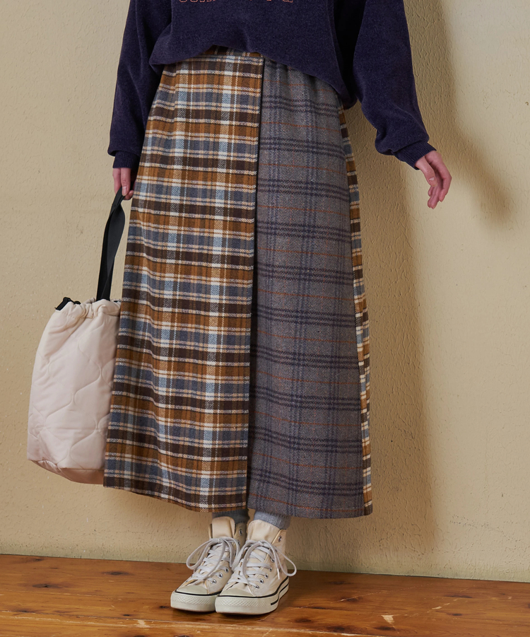 CUBE SUGAR(キューブシュガー) |【秋冬新作】ネルチェック ラップ風 スカート