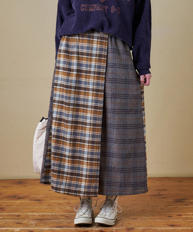 CUBE SUGAR(キューブシュガー) |【秋冬新作】ネルチェック ラップ風 スカート