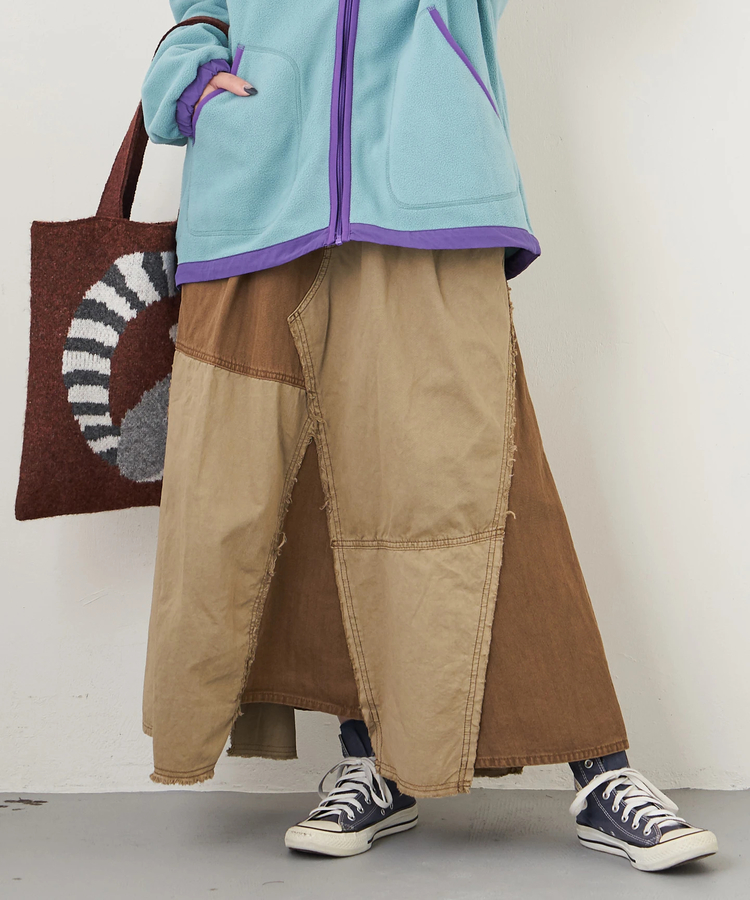 CUBE SUGAR(キューブシュガー) |【秋冬新作】ツイル × ミニヘリンボン 硫化染 リメイク風 ギャザー スカート