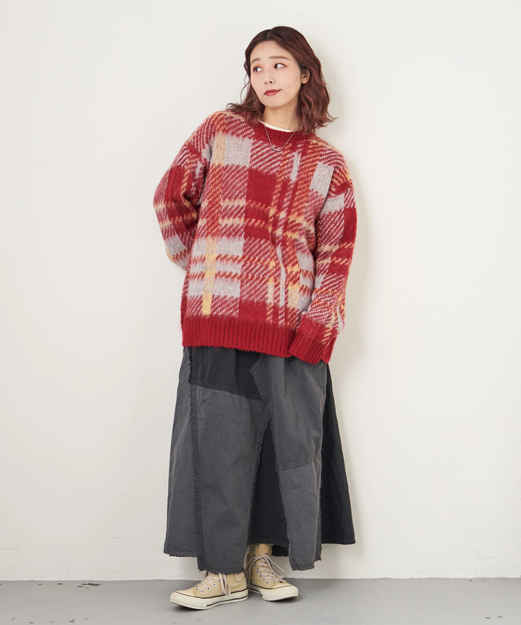 CUBE SUGAR(キューブシュガー) |【秋冬新作】ツイル × ミニヘリンボン 硫化染 リメイク風 ギャザー スカート