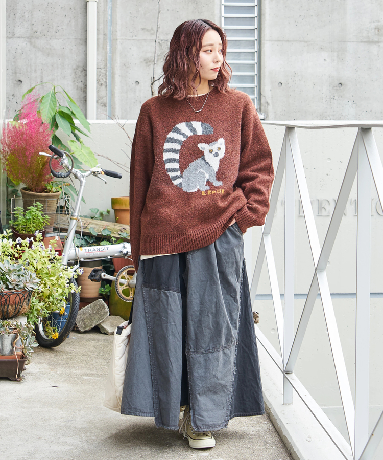 CUBE SUGAR(キューブシュガー) |【秋冬新作】ツイル × ミニヘリンボン 硫化染 リメイク風 ギャザー スカート