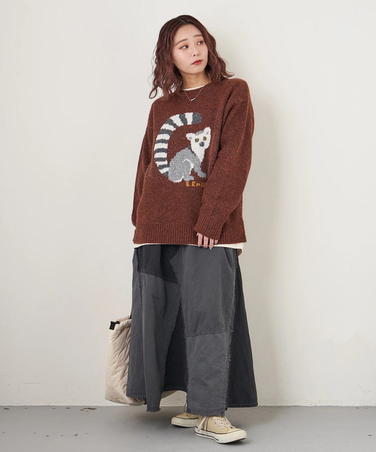 CUBE SUGAR(キューブシュガー) |【秋冬新作】ツイル × ミニヘリンボン 硫化染 リメイク風 ギャザー スカート