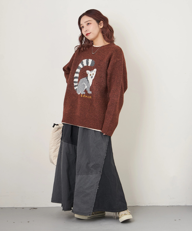 CUBE SUGAR(キューブシュガー) |【秋冬新作】ツイル × ミニヘリンボン 硫化染 リメイク風 ギャザー スカート