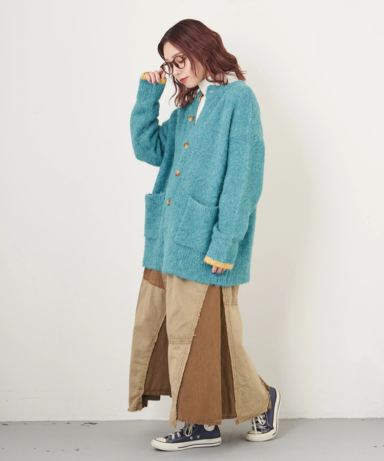 CUBE SUGAR(キューブシュガー) |【秋冬新作】ツイル × ミニヘリンボン 硫化染 リメイク風 ギャザー スカート