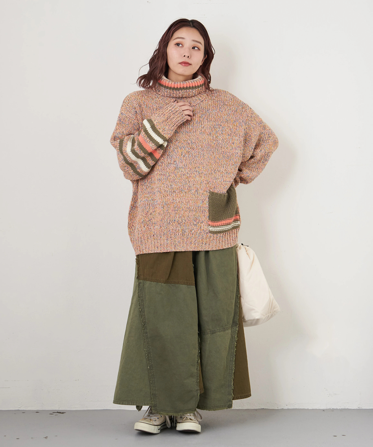 CUBE SUGAR(キューブシュガー) |【秋冬新作】ツイル × ミニヘリンボン 硫化染 リメイク風 ギャザー スカート