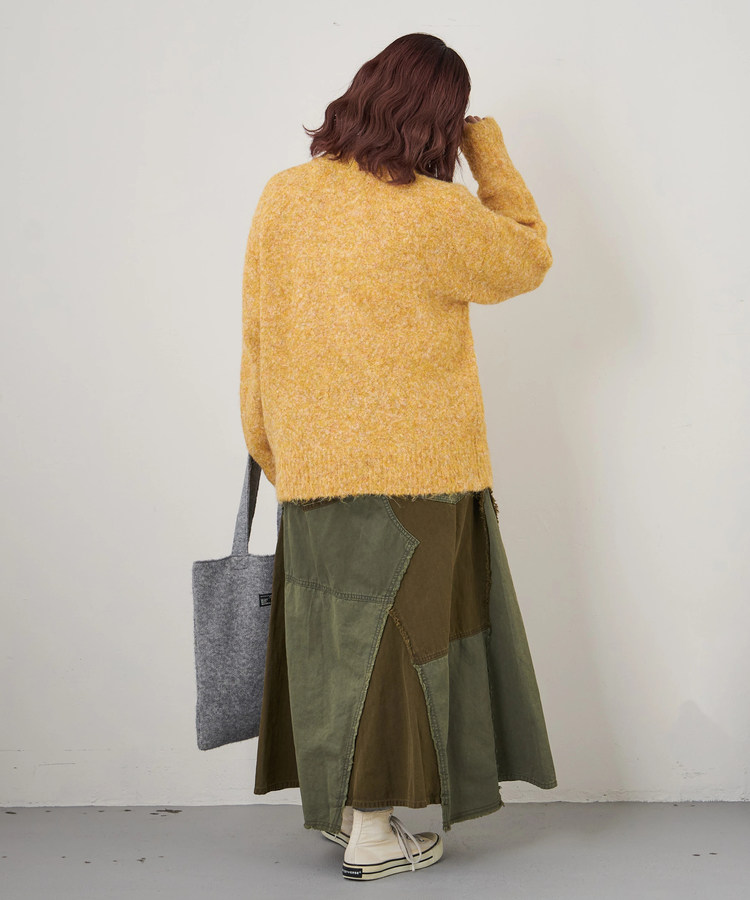 CUBE SUGAR(キューブシュガー) |【秋冬新作】ツイル × ミニヘリンボン 硫化染 リメイク風 ギャザー スカート