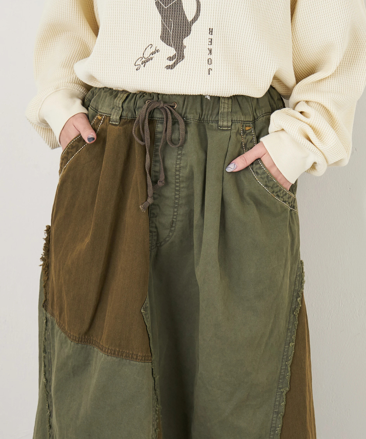 CUBE SUGAR(キューブシュガー) |【秋冬新作】ツイル × ミニヘリンボン 硫化染 リメイク風 ギャザー スカート