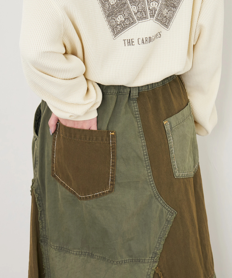 CUBE SUGAR(キューブシュガー) |【秋冬新作】ツイル × ミニヘリンボン 硫化染 リメイク風 ギャザー スカート