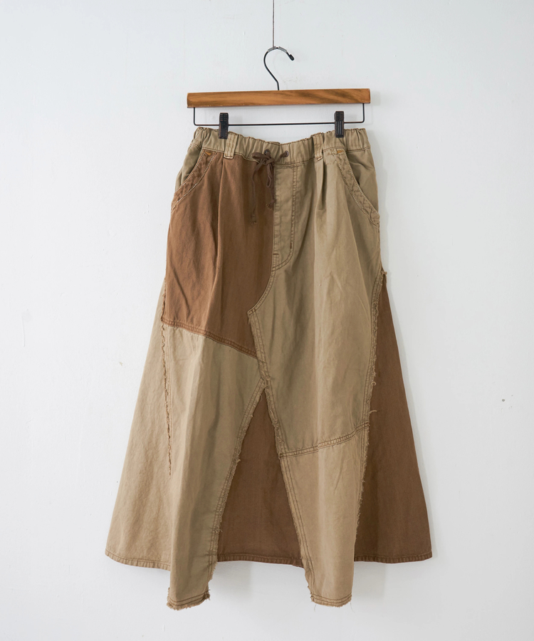 CUBE SUGAR(キューブシュガー) |【秋冬新作】ツイル × ミニヘリンボン 硫化染 リメイク風 ギャザー スカート