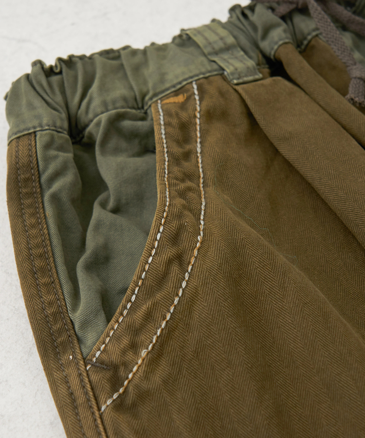 CUBE SUGAR(キューブシュガー) |【秋冬新作】ツイル × ミニヘリンボン 硫化染 リメイク風 ギャザー スカート