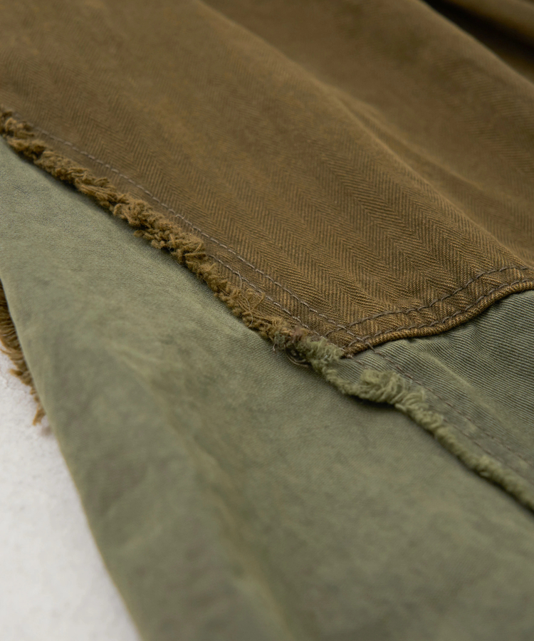 CUBE SUGAR(キューブシュガー) |【秋冬新作】ツイル × ミニヘリンボン 硫化染 リメイク風 ギャザー スカート