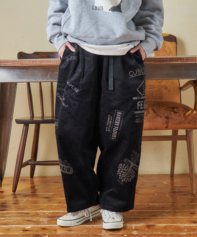 CUBE SUGAR(キューブシュガー) |【秋冬新作】6W コーデュロイ ロゴプリント イージーパンツ