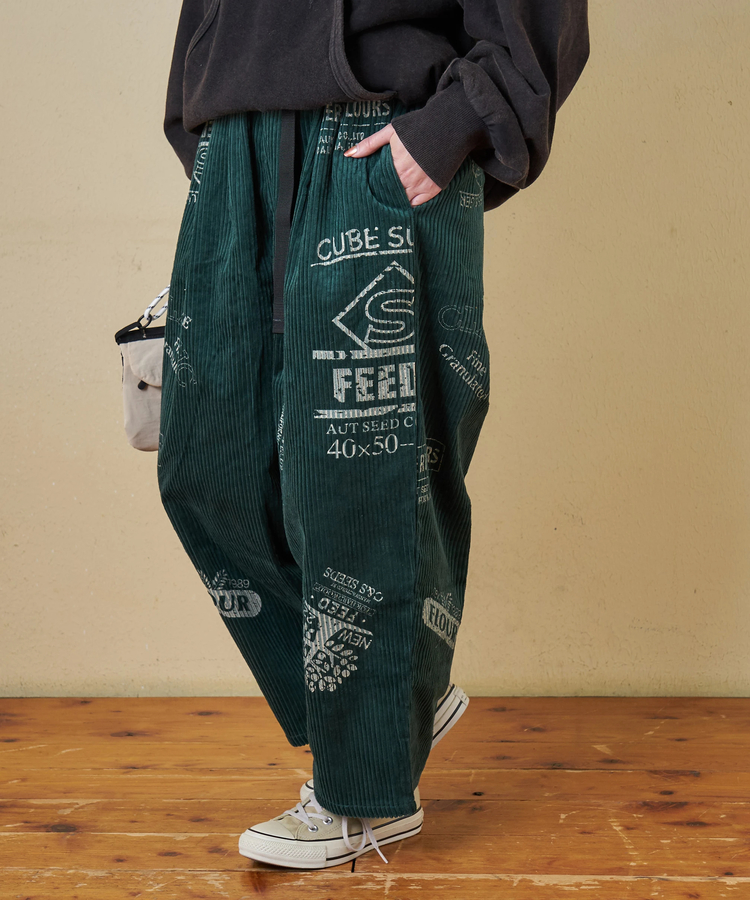 CUBE SUGAR(キューブシュガー) |【秋冬新作】6W コーデュロイ ロゴプリント イージーパンツ