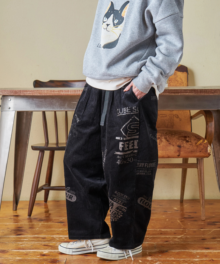 CUBE SUGAR(キューブシュガー) |【秋冬新作】6W コーデュロイ ロゴプリント イージーパンツ