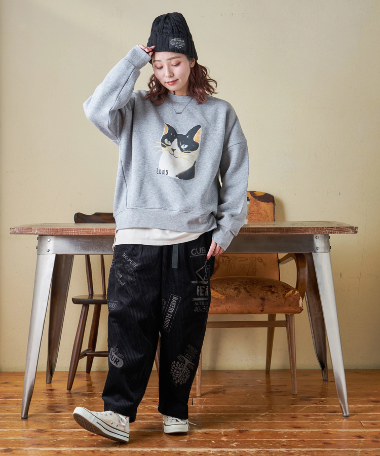 CUBE SUGAR(キューブシュガー) |【秋冬新作】6W コーデュロイ ロゴプリント イージーパンツ