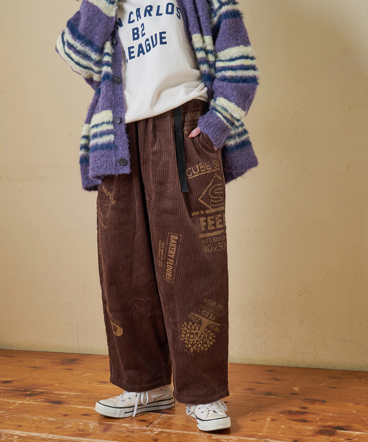 CUBE SUGAR(キューブシュガー) |【秋冬新作】6W コーデュロイ ロゴプリント イージーパンツ