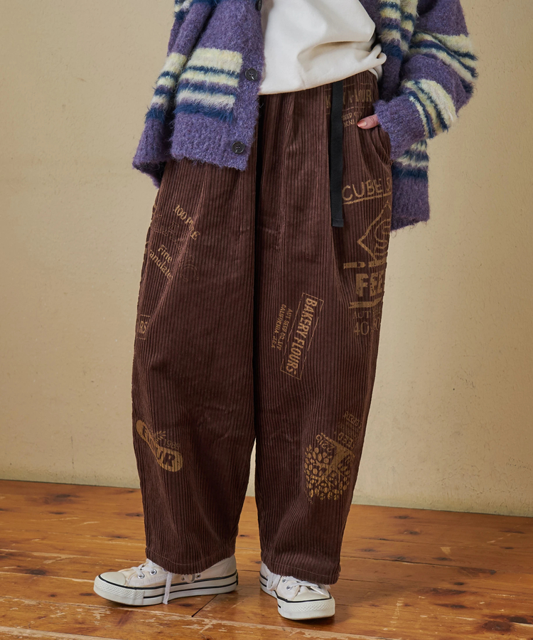 CUBE SUGAR(キューブシュガー) |【秋冬新作】6W コーデュロイ ロゴプリント イージーパンツ