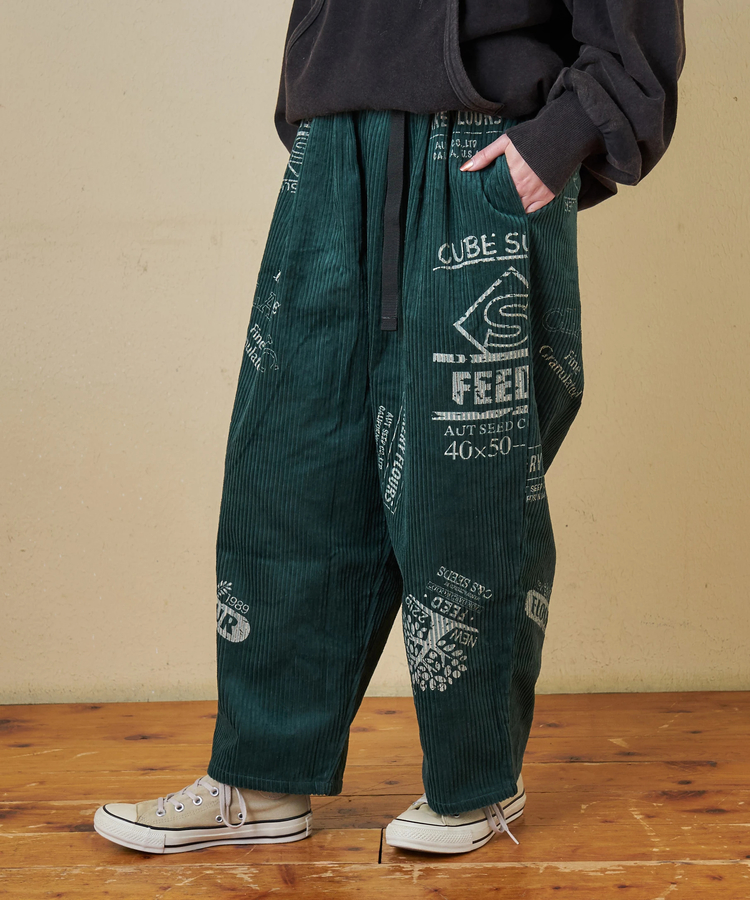 CUBE SUGAR(キューブシュガー) |【秋冬新作】6W コーデュロイ ロゴプリント イージーパンツ