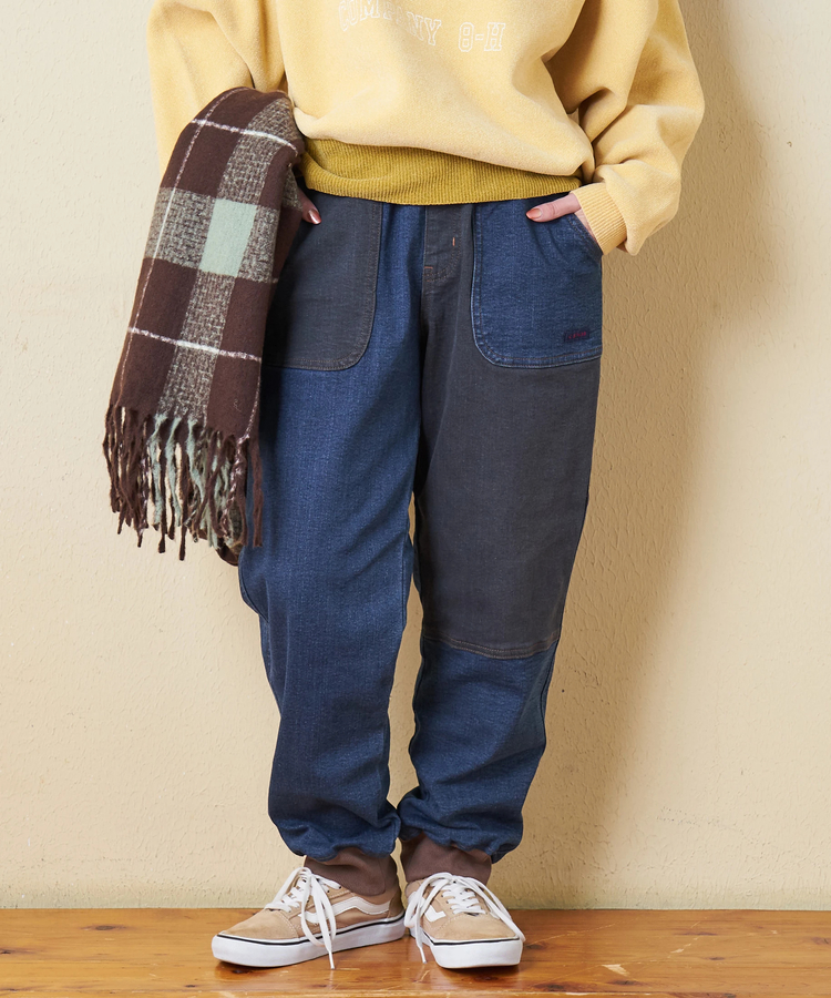 CUBE SUGAR(キューブシュガー) |【秋冬新作】ストレッチ デニム 裏起毛 切替 ジョガーパンツ