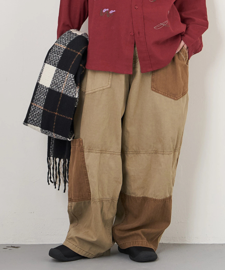 CUBE SUGAR(キューブシュガー) |【秋冬新作】ツイル × ミニヘリンボン 硫化染 切替 サイドポケット パンツ