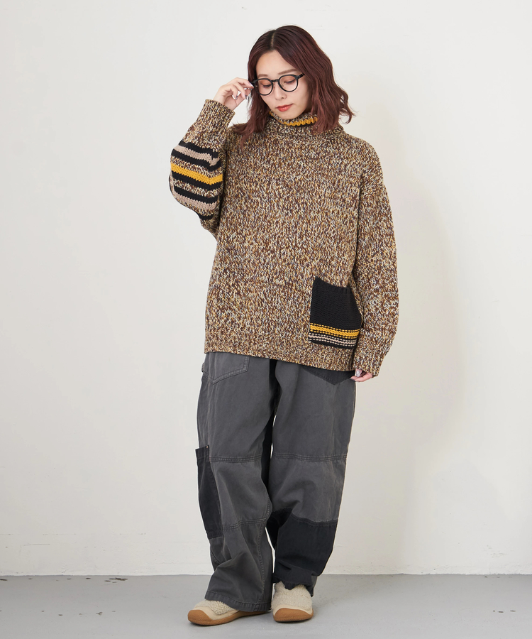 CUBE SUGAR(キューブシュガー) |【秋冬新作】ツイル × ミニヘリンボン 硫化染 切替 サイドポケット パンツ