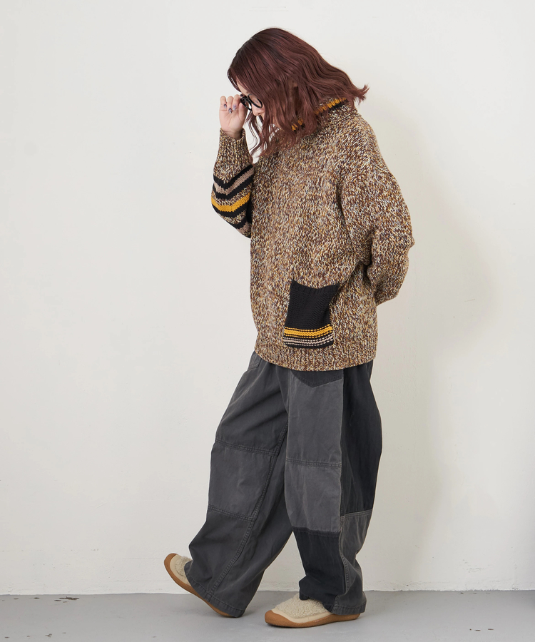 CUBE SUGAR(キューブシュガー) |【秋冬新作】ツイル × ミニヘリンボン 硫化染 切替 サイドポケット パンツ