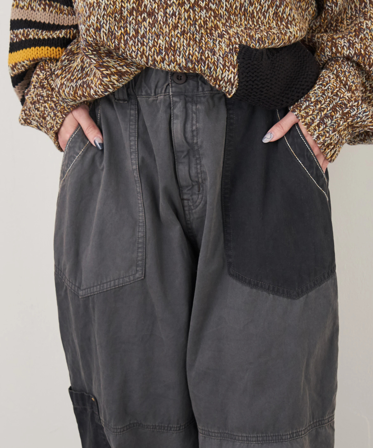 CUBE SUGAR(キューブシュガー) |【秋冬新作】ツイル × ミニヘリンボン 硫化染 切替 サイドポケット パンツ