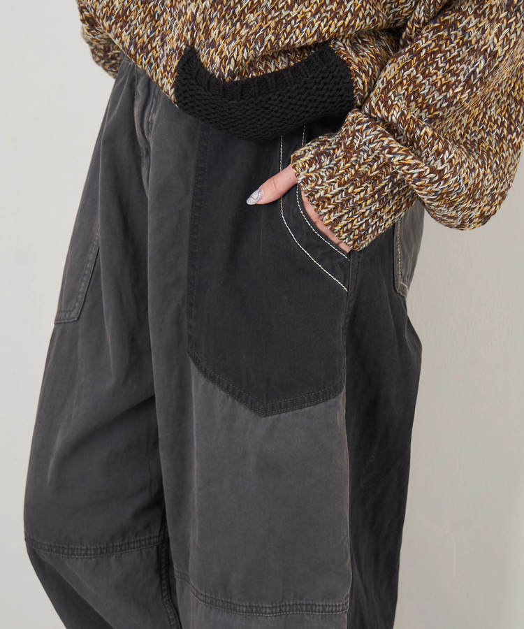 CUBE SUGAR(キューブシュガー) |【秋冬新作】ツイル × ミニヘリンボン 硫化染 切替 サイドポケット パンツ