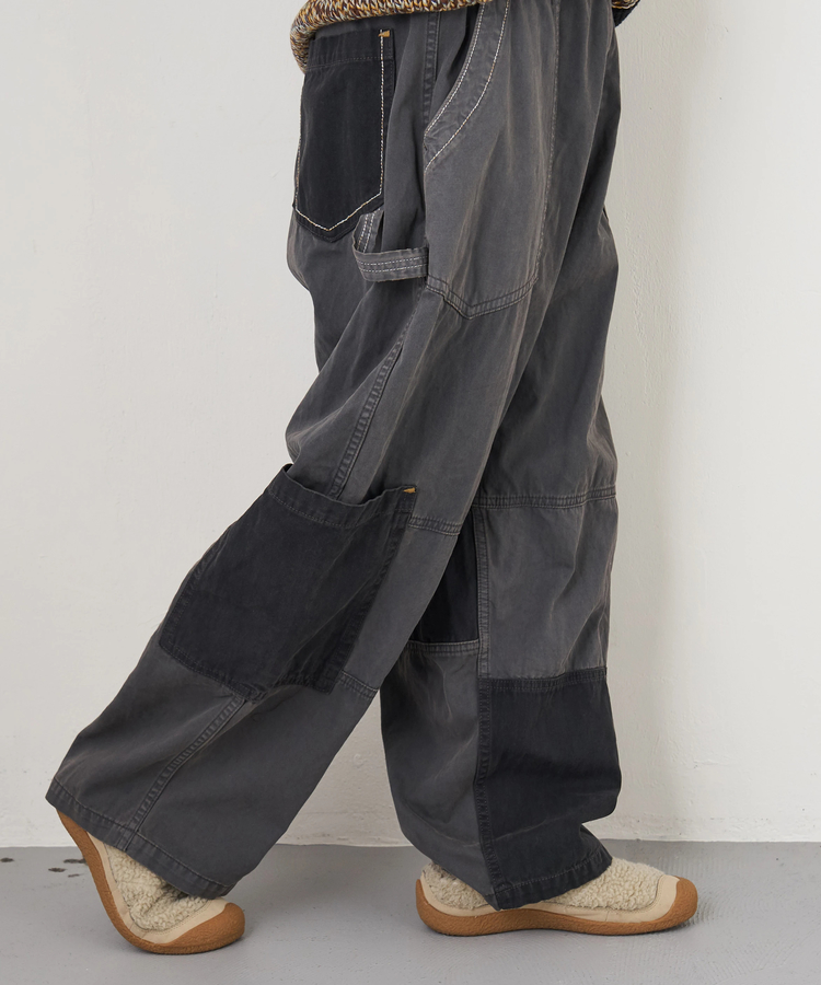 CUBE SUGAR(キューブシュガー) |【秋冬新作】ツイル × ミニヘリンボン 硫化染 切替 サイドポケット パンツ