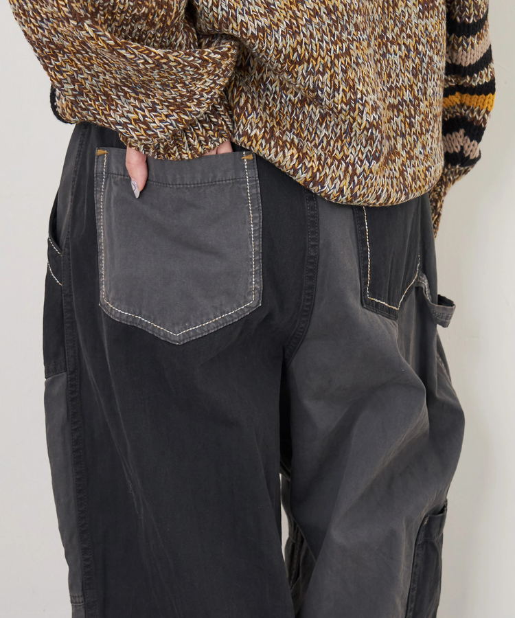 CUBE SUGAR(キューブシュガー) |【秋冬新作】ツイル × ミニヘリンボン 硫化染 切替 サイドポケット パンツ