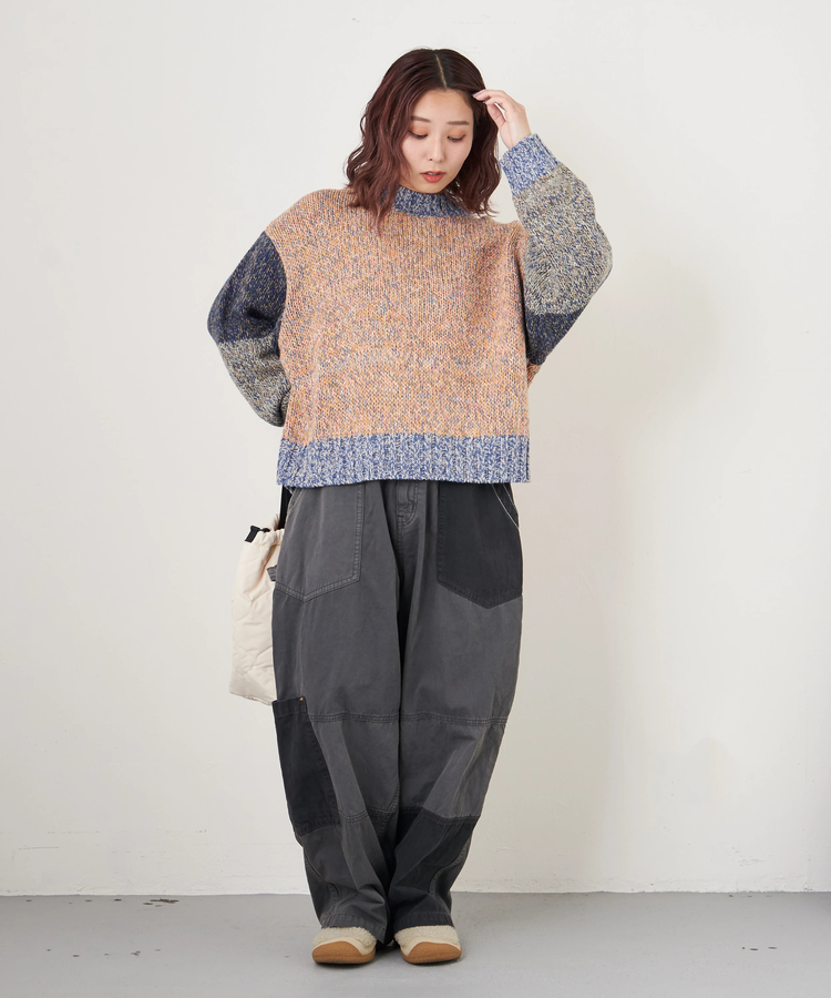 CUBE SUGAR(キューブシュガー) |【秋冬新作】ツイル × ミニヘリンボン 硫化染 切替 サイドポケット パンツ