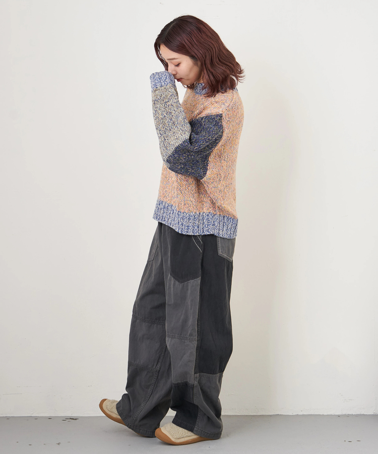 CUBE SUGAR(キューブシュガー) |【秋冬新作】ツイル × ミニヘリンボン 硫化染 切替 サイドポケット パンツ