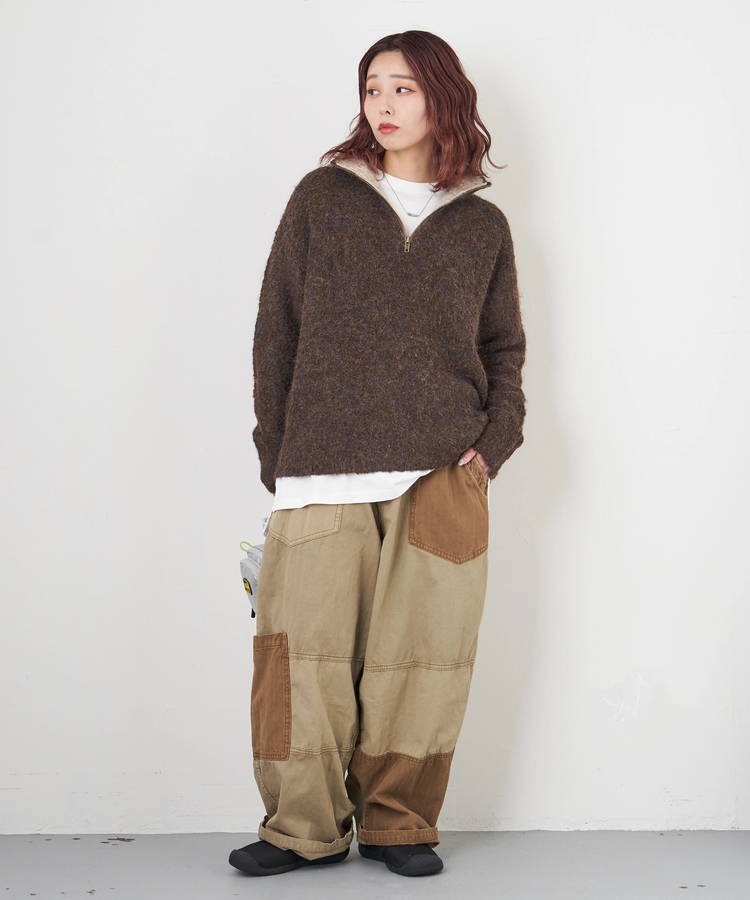 CUBE SUGAR(キューブシュガー) |【秋冬新作】ツイル × ミニヘリンボン 硫化染 切替 サイドポケット パンツ
