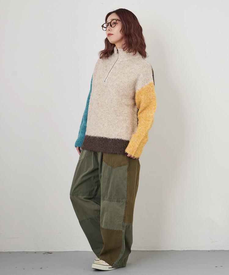 CUBE SUGAR(キューブシュガー) |【秋冬新作】ツイル × ミニヘリンボン 硫化染 切替 サイドポケット パンツ