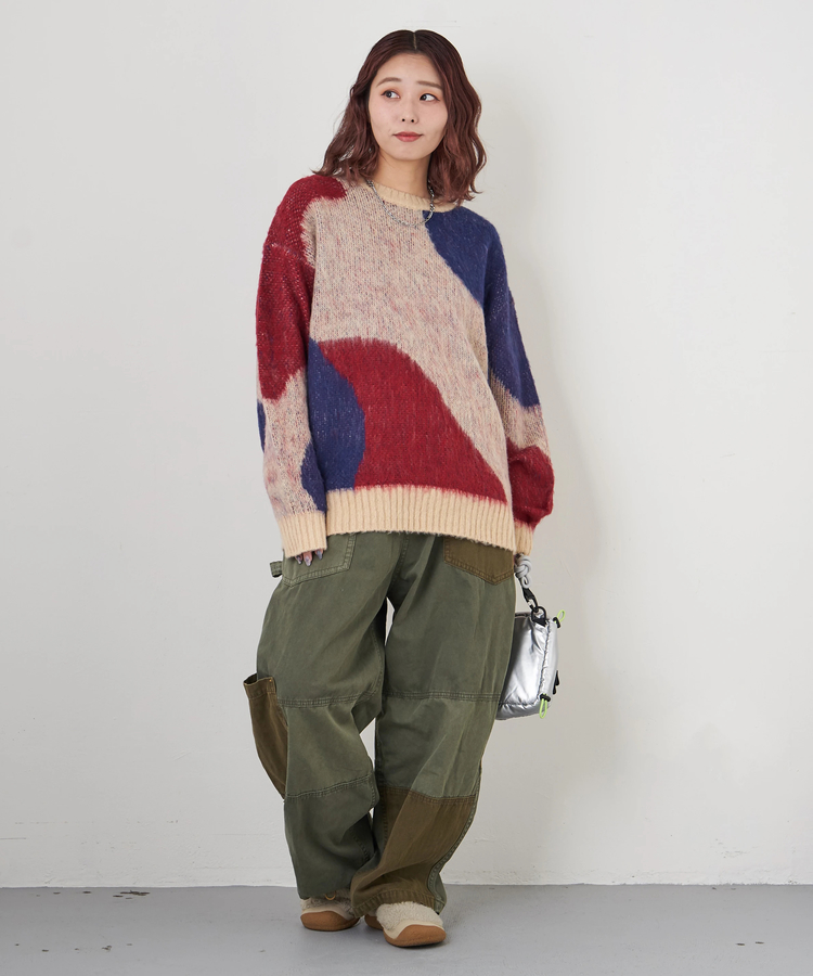 CUBE SUGAR(キューブシュガー) |【秋冬新作】ツイル × ミニヘリンボン 硫化染 切替 サイドポケット パンツ