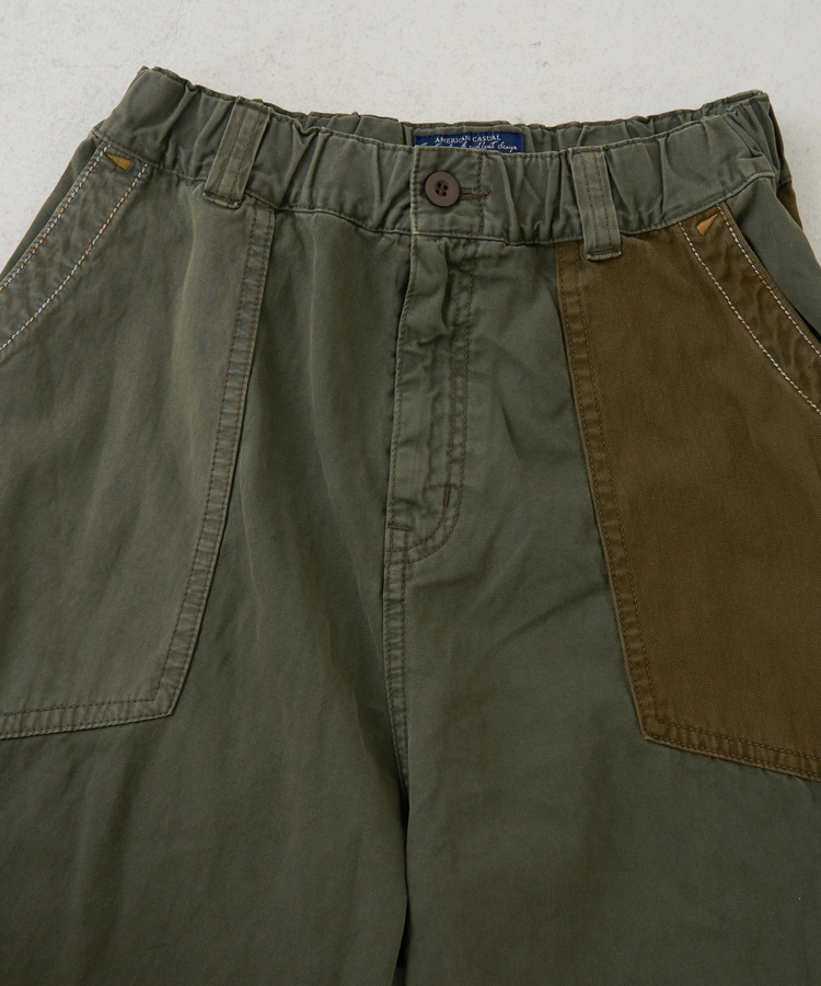 CUBE SUGAR(キューブシュガー) |【秋冬新作】ツイル × ミニヘリンボン 硫化染 切替 サイドポケット パンツ