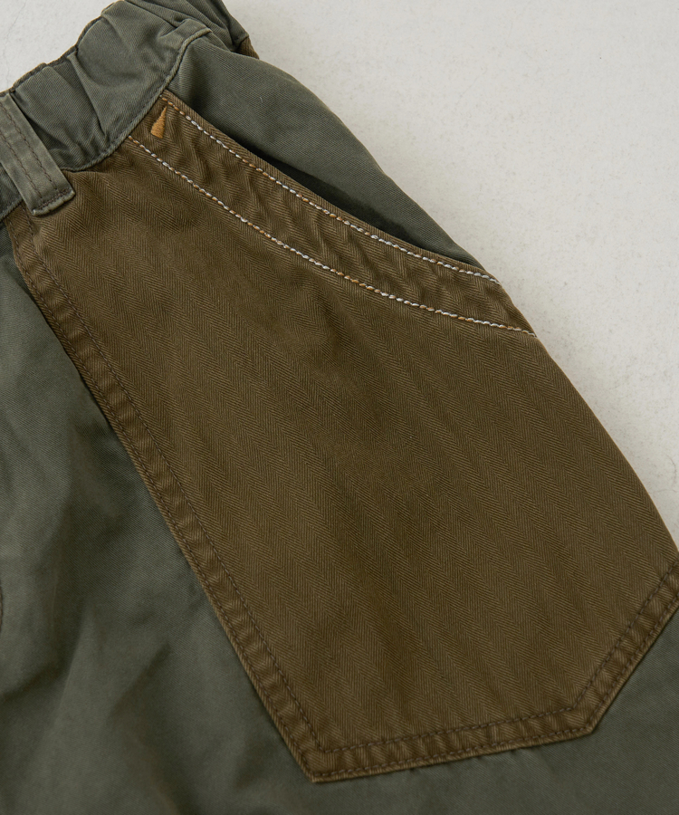 CUBE SUGAR(キューブシュガー) |【秋冬新作】ツイル × ミニヘリンボン 硫化染 切替 サイドポケット パンツ