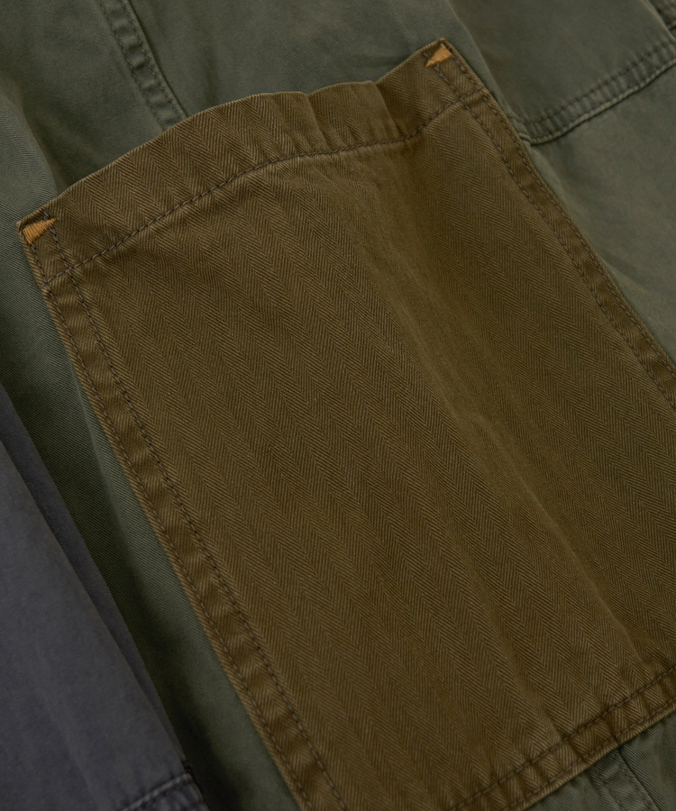 CUBE SUGAR(キューブシュガー) |【秋冬新作】ツイル × ミニヘリンボン 硫化染 切替 サイドポケット パンツ