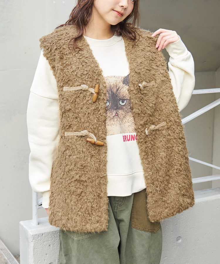 CUBE SUGAR(キューブシュガー) |【秋冬新作】カーリーファー トグルボタン Vネック ベスト