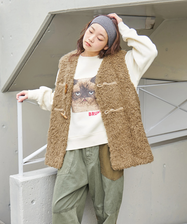 CUBE SUGAR(キューブシュガー) |【秋冬新作】カーリーファー トグルボタン Vネック ベスト