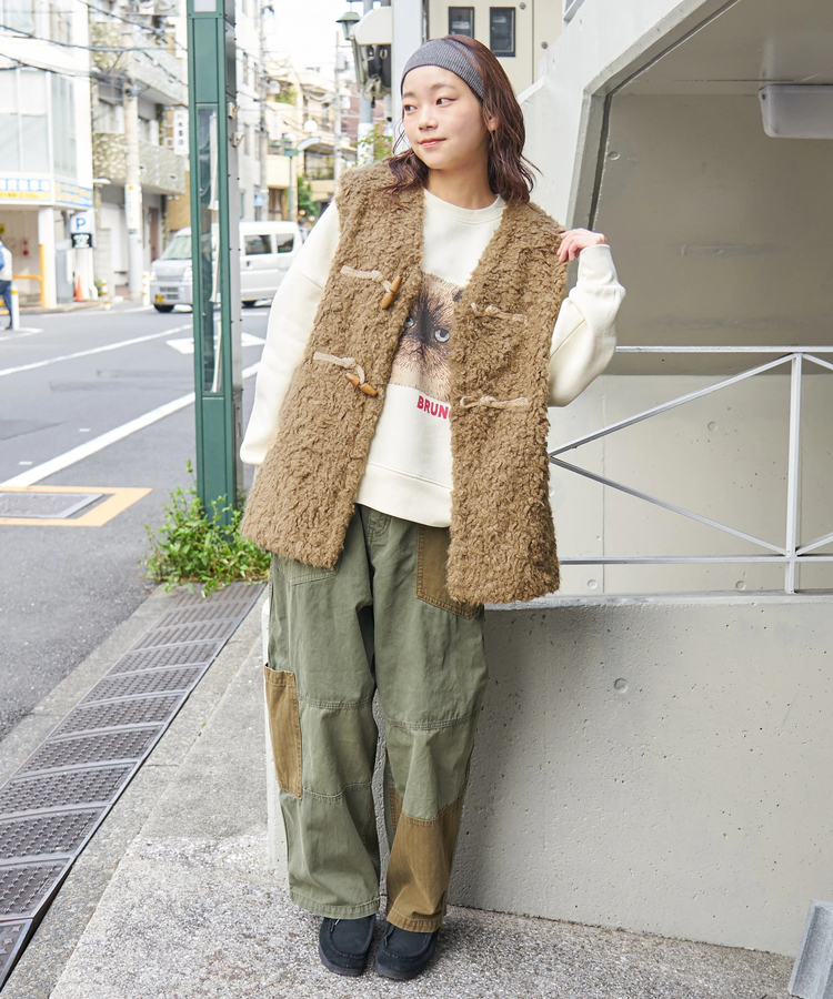 CUBE SUGAR(キューブシュガー) |【秋冬新作】カーリーファー トグルボタン Vネック ベスト